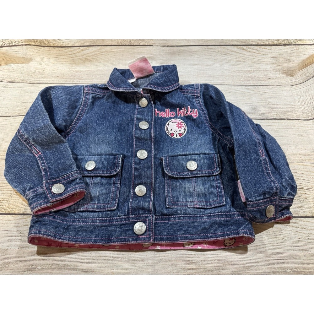 Hello Kitty Baby Girls Embroidered Denim Trucker Jacket Coat Sz 18 Months Tub7